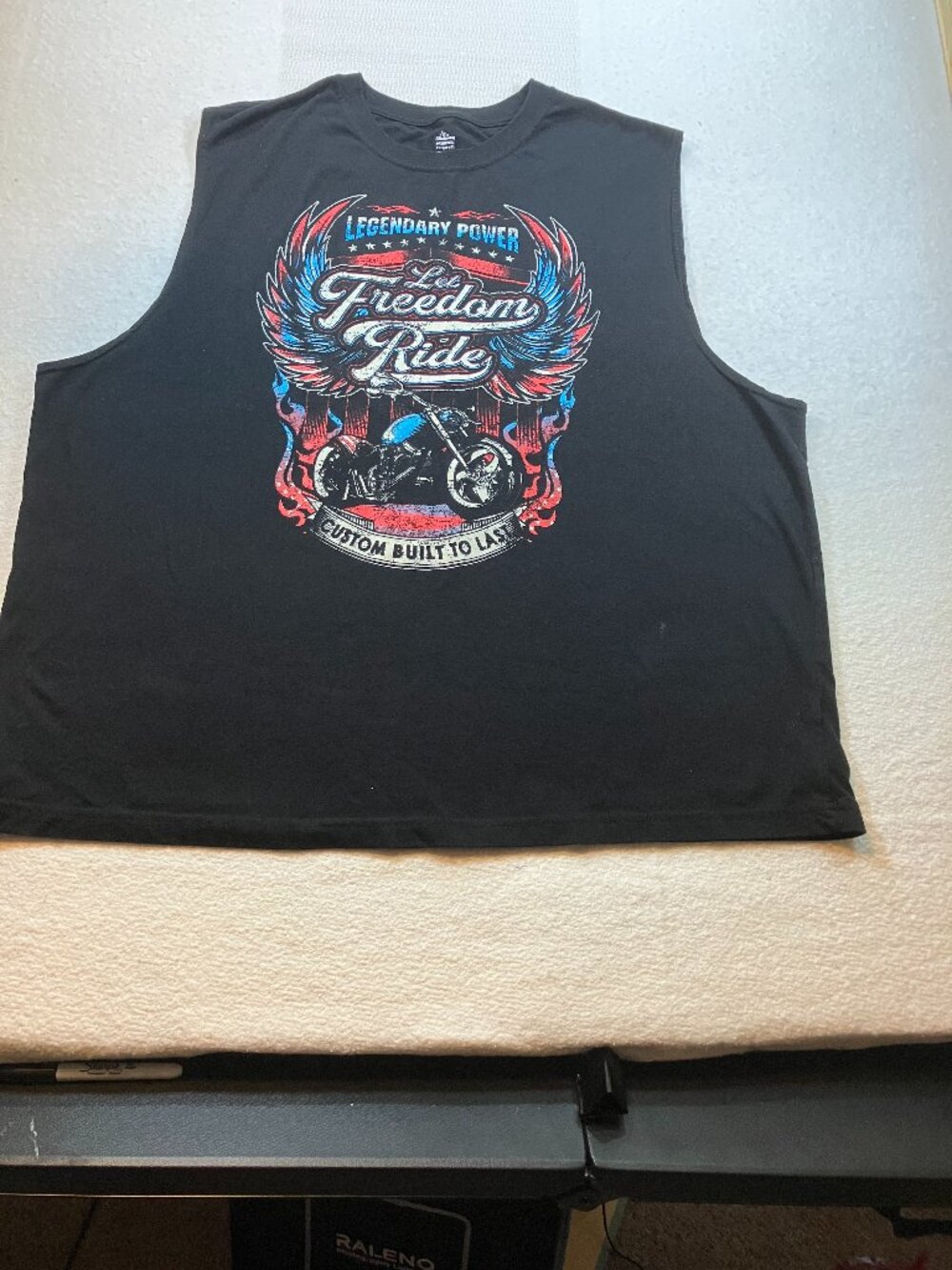 Celebrate Patriotic Graphic "Let Freedom Ride" Black Sleeveless T-Shirt Mens 3XL